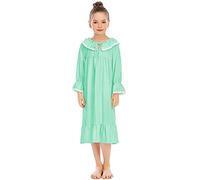 Verve Jelly Camicie da notte a maniche lunghe da ragazza Camicie da notte a tinta unita Ruffle Cute Lounge Sleepwear Dress Kids Pigiama Dress Verde 130 6-7 anni