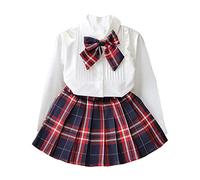Verve Jelly Completi per bambina e bambina Camicia a maniche lunghe Maglietta bianca Top A-Line Gonna scozzese Uniforme scolastica Abito autunno inverno Rosso 13 5-6 anni