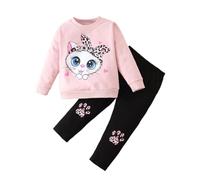 Verve Jelly Del bambino Del Bambino Delle Ragazze Dei Vestiti Dei Capretti Felpa A Maniche Lunghe T-Shirt Cat Stampa Pantaloni 2Pcs Primavera Autunno Abiti Set Rosa 120 4-5 anni