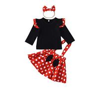 Verve Jelly Neonate Il mio primo compleanno Abiti Camicia a maniche lunghe con volant Top Bowknot Polka Dots Gonna con bretelle 3 pezzi Set di vestiti per l'autunno inverno