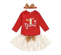 Verve Jelly Neonate Neonate Abiti di Natale Toddler My 1st Christmas Romper Tops + Tutu Skirt + Bow Fascia 3PCS Set di vestiti