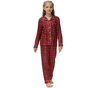 Verve Jelly Pigiama Natalizio per Ragazze e Ragazzi Indumenti da Notte a Maniche Lunghe a Quadri Rossi Camicia con Bottoni Pantaloni Lunghi Set Pigiama in 2 Pezzi a Quadri Rossi 130 7-8 Anni