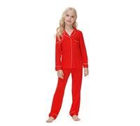 Verve Jelly Pigiama unisex per ragazzi e ragazze manica lunga 2 pezzi camicia da notte con bottoni pantaloni lunghi pigiama per bambini rosso 150 11-12 anni