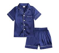 Verve Jelly Ragazzi Unisex Bambino Bambino Manica Corta Top Button Down Camicia e Pantaloni Corti 2 Pezzi Pigiama Set 130 Stile B Blu 6-7 Anni