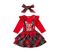 Verve Jelly Toddler Neonate Natale Autunno Inverno Abiti Ruffle Manica lunga Body pagliaccetto Top + Plaid Reggicalze Gonna + Fascia Vestiti Set Rosso 2 70 0-3 mesi