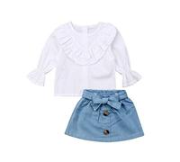 Verve Jelly Vestiti per bambine e bambine, a maniche lunghe, con volant e gonna a fiocco, 2 pezzi, set di vestiti primaverili e autunnali bianco 4-5 Anni