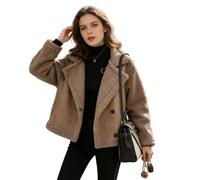 VerverSenceiy Giacca da donna in finta pelle scamosciata per l'autunno/inverno Foderata in pile, stile motociclista Collo con revers ampio, vestibilità comoda Capospalla caldo Tasche laterali