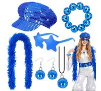 Vervora Set di accessori per travestimento da discoteca per adulti, kit per costume da discoteca anni '70 con boa di piume, berretto con paillettes, occhiali a stella, collana, orecchini e