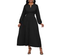 VERWIN Abiti in chiffon da donna a maniche lunghe con scollo rotondo maxi abito elastico in vita pieghettata una linea fluida, nero, XL