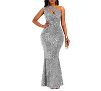 Verwin, Abito da sera da donna con paillettes, scollo obliquo, senza maniche, a sirena, abito aderente, Grigio, XL