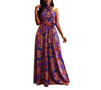 VERWIN Abito lungo da donna senza maniche, con lacci, a vita alta, con colletto alla coreana, Rosso, XL