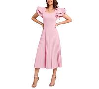 VERWIN Maxi abito da donna a maniche corte con scollo quadrato, abito casual con maniche a volant abito da ballo pieghettato, Rosa, L