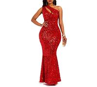 VERWIN Maxiabito da donna con paillette, senza maniche, collo obliquo, abito aderente, abito da festa, Rosso/escursione, tinta unita (Getaway Solids), M