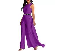 VERWIN Patchwork Overlay Impreziosito Pianura Tuta Donna A Vita Alta Pagliaccetto, Viola, Medium