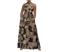 VERWIN - Vestito da Donna con Lacci, a Vita Alta, Senza Maniche, con Colletto L
