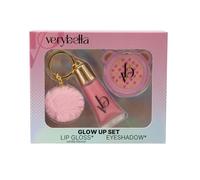 Very Bella Glow Up Set - Kit di bellezza per bambini con lucidalabbra, fard e portachiavi con pompon - Regalo divertente per ragazze dai 6 anni in su - Perfetto per vestire, giochi creativi e giovani