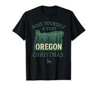 Very Oregon - Camicia Natalizia con Mappa delle luci, Alberi di Pino, Foresta Maglietta