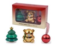 verybella - Lip Balm Set Natalizio 3 Pezzi - Burrocacao A Forma Di Albero Di Natale, Orsetto, Palla Di Natale - 2 Fragranze Fragola E Vaniglia - Balsami Labbra Nutrono E Proteggono - Idea Regalo
