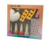 Verybella - Set Bear: Manicure Completa con 4 Smalti Peel Off, Limetta, Separadita, Stickers e Portachiave a Forma di Cuore