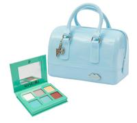 verybella - Set Borsa Bauletto Con Manici Azzurra, Palette Trucco Occhi Composto Da 6 Ombretti Con Specchio Make Up