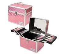 verybella Valigetta Trucchi, con Tracolla e Maniglia, 31 x 22,5 x 27 cm, con 4 Vassoi su Due Livelli, Specchio, 4 Pennelli Make Up, 1 Palette 18 Ombretti, 4 Lip Gloss Alla Fragola, 3 Smalti Peel Off