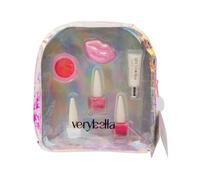verybella Zainetto, Effetto Iridiscente, Chiusura a Cerniera, Parte Frontale Trasparente, Contiene 3 Smalti Colorati Peel Off, 1 Lip Gloss, 1 Lip Balm, 1 Blush, Comodo Porta Trucchi