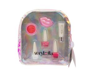 verybella Zainetto, Effetto Iridiscente, Chiusura a Cerniera, Parte Frontale Trasparente, Contiene 3 Smalti Colorati Peel Off, 1 Lip Gloss, 1 Lip Balm, 1 Blush, Comodo Porta Trucchi