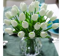 Veryhome Fiore Artificiale Fiore Finto Tulipano Materiale In Lattice Vero Tocco Matrimonio Stanza Famiglia Alberghi Festa DIY al operto Decorazione Bianco -10 pezzi