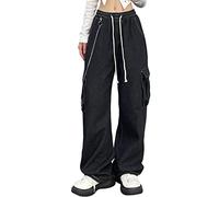 Veryin Baggy Jeans Pantaloni Cargo per Le Donne Fidanzato Rilassato Fit Jeans Gamba Dritta con Tasche Cargo Pantaloni da Lavoro con Catena