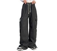 Veryin Baggy Jeans Pantaloni Cargo per Le Donne Fidanzato Rilassato Fit Jeans Gamba Dritta con Tasche Cargo Pantaloni da Lavoro con Catena