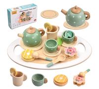 Vesaneae 15 Pezzi Set da Tè per Bambini, Servizio da Tè Giocattoli in Legno, Gioco di Ruolo del Tea Party, Educativi Montessori Cucina Giocattolo, Regalo per Ragazzi Ragazze Oltre 3+ Anni