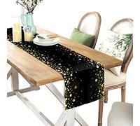 Vesaneae 30 x 183cm Runner da Tavola Nero, Tovaglie a Pois in Oro, Rettangolare Copritavolo, Biancheria da Tavola, Tovaglie per Tavolo, Decorazioni da Tavola per Feste Matrimoni Natale Compleanno