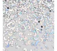 Vesaneae 30g 4000pcs Coriandoli Olografici da Tavola a Stelle e Luna, Paillettes Metal Scintillii, Foil Confetti di Tavolo Glitter, Decorazione Fai da Te per Compleanno Festa di Matrimonio (Argento)