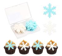 Vesaneae 50 pezzi di fiocchi di neve bianchi commestibili decorazioni per torte,Glitterati fiocchi di neve cupcake Toppers,Fiocco di neve torta Topper,per Nozze Natale feste torte(Blu+Bianco)