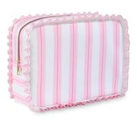Vesavifaka Borsa Cosmetica a Righe con Volant, Grande e Dolcissima Borsa da Viaggio per Trucco per Donne e Ragazze, Beauty Case Organizzatore 28 × 20 × 11 cm (Rosa a Righe)