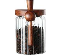 Vesavifaka Contenitore per caffè, Contenitore per Chicchi di caffè con Cucchiaio e Coperchio in Legno, Design scanalato, Barattolo ermetico per Chicchi di caffè/Polvere di caffè/Zucchero/Sale/tè