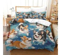 VesFy Carino cane corgi Set Copripiumino 3 Pezzi Copripiumino 3D Stampa Digitale Animale Pet Microfibra Morbido E Federe Con Cerniera Set Di Biancheria Da Letto Per Bambini Single（240x200cm）