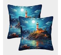 VesFy Faro di notteQuadrata Federe 2 Pack Con Cerniera Invisibile Copricuscini Cuscini Divano Decorativo Paesaggi Fodere Cuscino Per Soggiorno Divano Camera Da Letto 40x40cm
