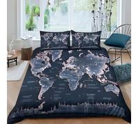 VesFy Mappa del mondo Copripiumino Set Copripiumino 3 Pezzi 3D Stampa Digitale Microfibra Morbido E Federe Con Cerniera Set Di Biancheria Da Letto Per Bambini King(220x240cm)