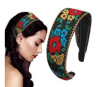 Vesidoloy Fasce per capelli Boho da donna, Fasce per capelli Boho | Fasce per capelli larghe in tessuto ricamato floreale | Copricapo vintage in stile etnico per tutte le stagioni, per capelli per