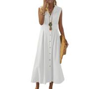Veslyn Vestito Donna Cotone Biancheria Maxi Abito, Cerniera A-Line Sciolto Lungo Abito per Le Vacanze Estive Abiti-White-m