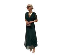 Veslyn Vestito Donna Stile Francese Mesh Midi Abito V Collo Fuori Spalla Stampato Impiccato Elegante per Le Vacanze, Festa-Green-l