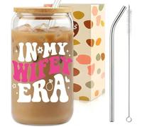 Vesmiga NatNarr Bride to Be, bicchiere in vetro con cannuccia e coperchio, con spazzola per la pulizia, regalo di nozze per la sposa o il fidanzamento, per donne, coppie, tazza da caffè ghiacciata per