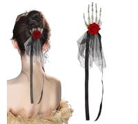 Vesone Fascia per capelli con rosa in osso a mano, fascia per mano con scheletro - Copricapo punk con artiglio a mano scheletro - Fascia per copricapo in osso di mano, copricapo floreale, fascia per