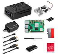 Vesonn Raspberry Pi 5 16 GB Starter Kit con scheda 64 GB Alloggiamento Raspberry Pi 5 con dispositivo di raffreddamento attivo Alimentatore GaN 5,1 V 5 A tipo C 2 cavi di uscita HD Lettore di schede