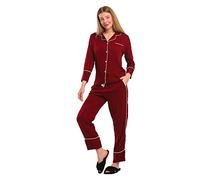 Vesper Lingerie Pigiama Donna Invernale in Cotone, Pigiama Set Manica Lunga con Bottoni (L, Bordeaux)