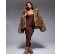 Vesper Petite - Vestito color cioccolato in bengalina con scollo a cuore, arricciatura sul davanti e gonna al polpaccio-Marrone 36