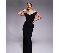 Vesper Petite - Vestito in bengalina lungo nero con scollo a cuore e spalle scoperte 44
