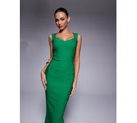 Vesper - Vestito in bengalina verde smeraldo con scollo a cuore, schiena scoperta e gonna al polpaccio 38