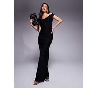 Vesper - Vestito lungo nero in bengalina con scollo a cuore con spalle scoperte 48